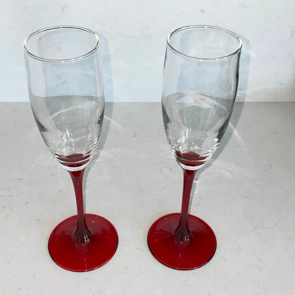 Red Stem White Wine / Champagne Wine Glass, Set‎ of 2